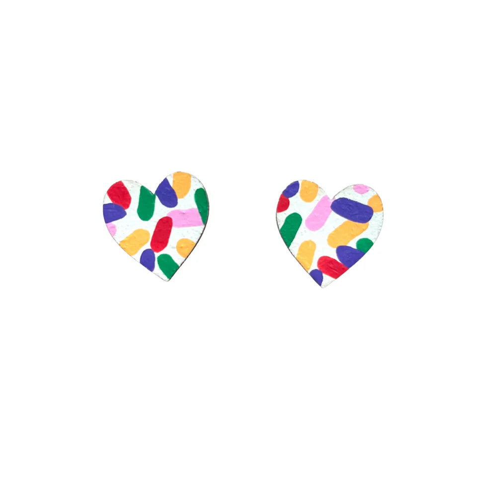 MIDI CONFETTI PRINT HEART STUDS