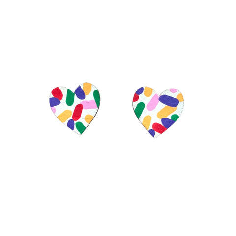 MIDI CONFETTI PRINT HEART STUDS