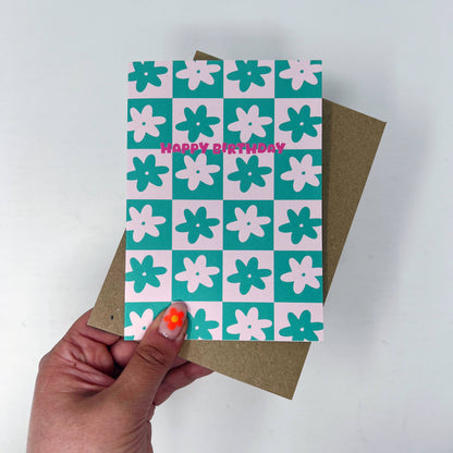 HAPPY BIRTHDAY GREEN FLOWER CARD