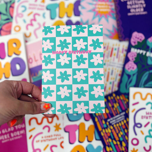 HAPPY BIRTHDAY GREEN FLOWER CARD