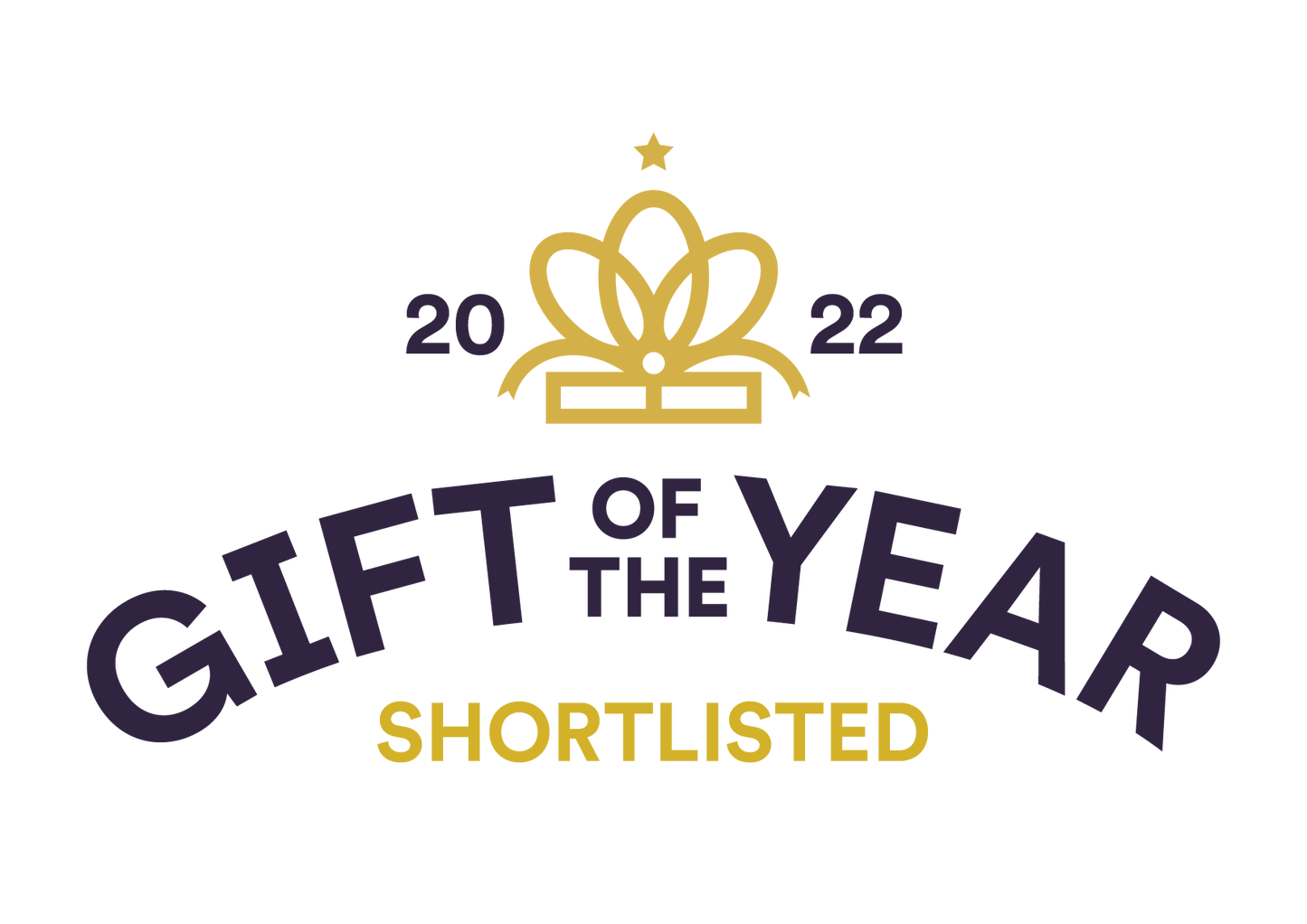 2022 Gift of the Year Shortlisted logo with a crown on a black background