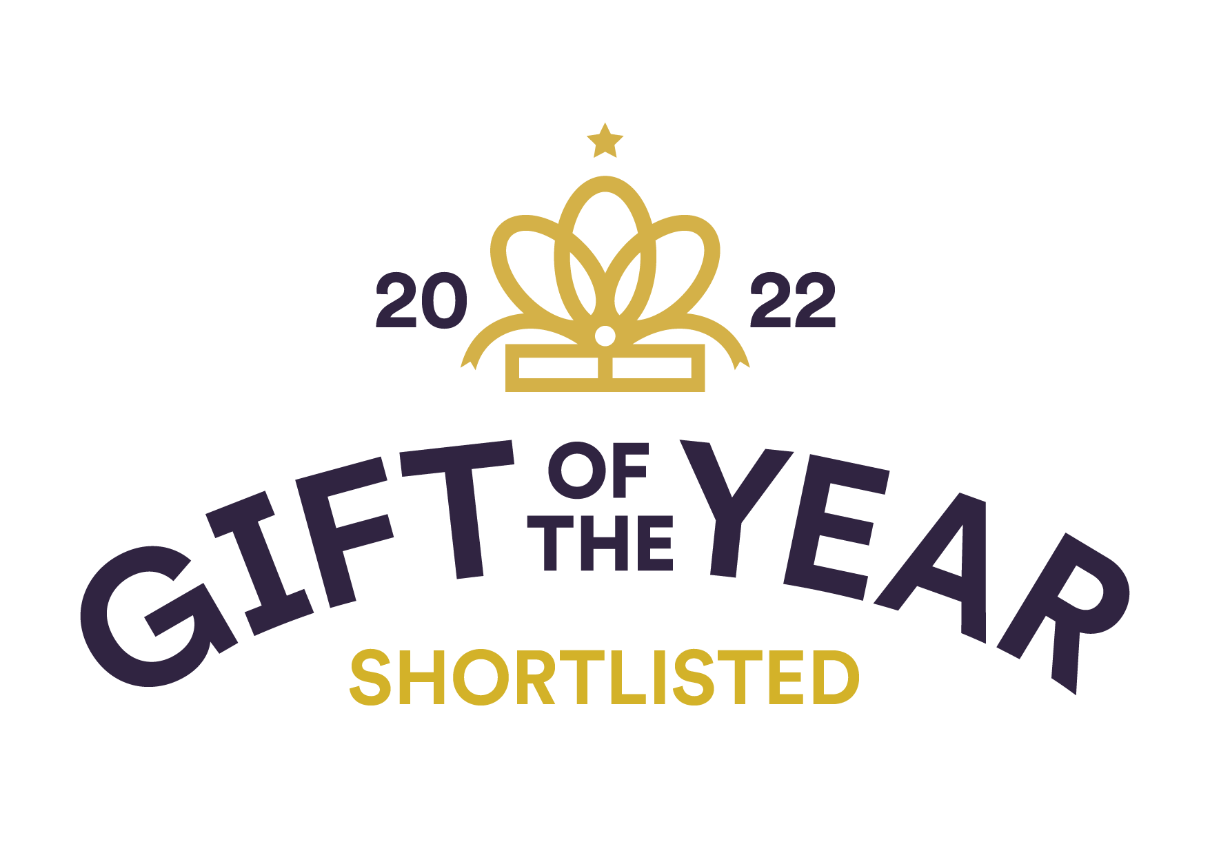 2022 Gift of the Year Shortlisted logo with a crown on a black background