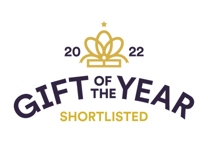 2022 Gift of the Year Shortlisted logo with a crown on a black background