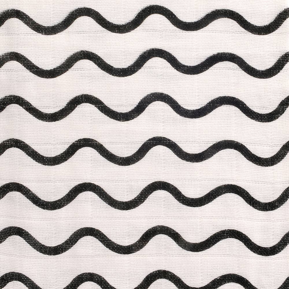 Close up of black and white sensory baby muslin cloth in soft 100% cotton, 80cm square