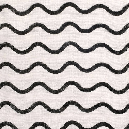 Close up of black and white sensory baby muslin cloth in soft 100% cotton, 80cm square