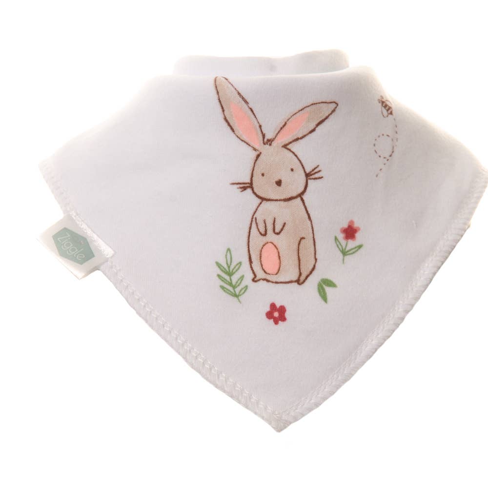 Baby bib with a bunny design on a white background