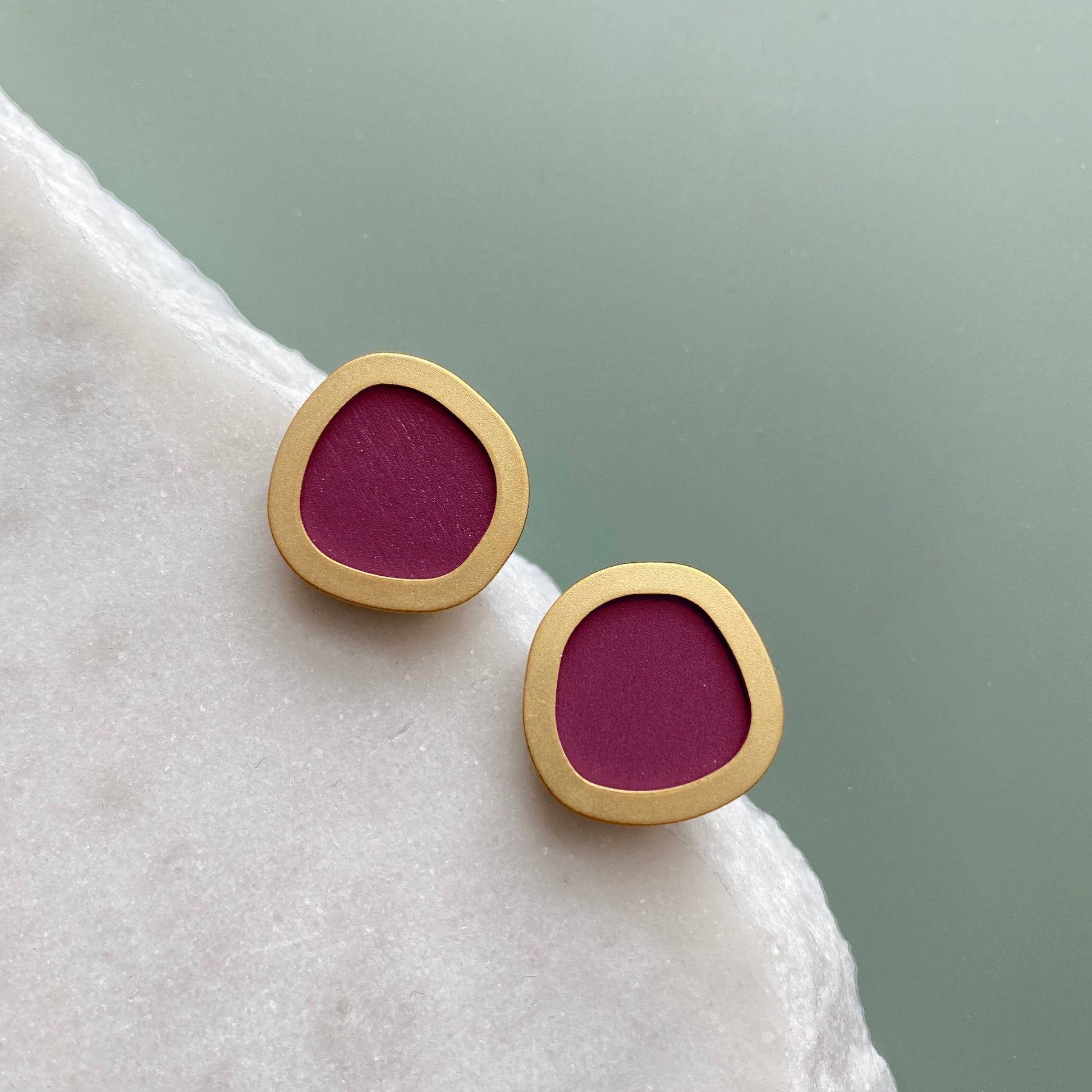 Coloured and gold circle stud earrings with nickel-free silver-plated posts, 1.5cm