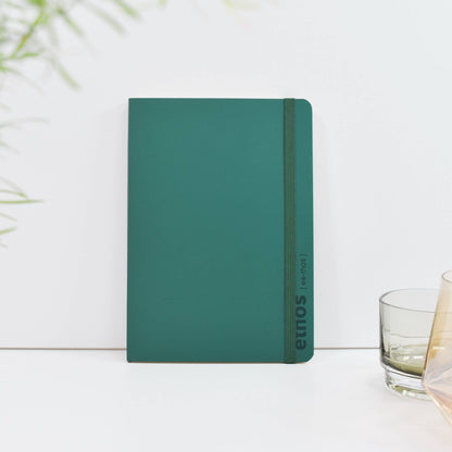 A5 recycled leather notebook with elastic closure in green