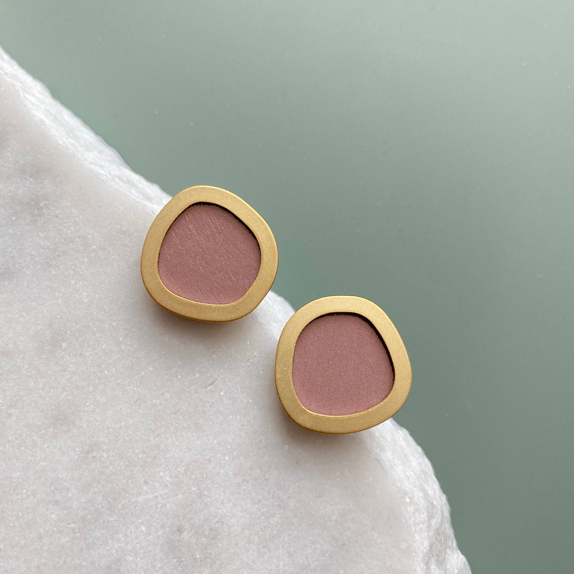 Coloured and gold circle stud earrings with nickel-free silver-plated posts, 1.5cm
