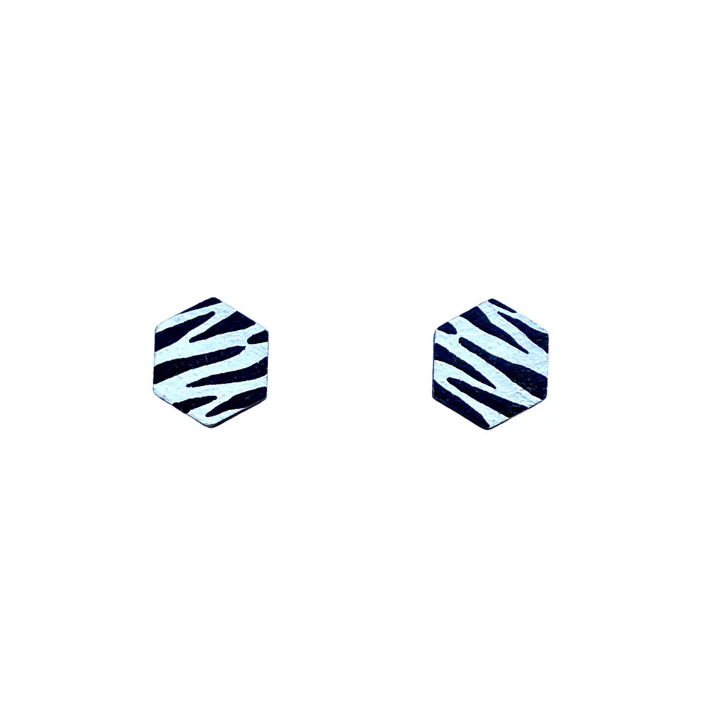 BLACK + WHITE MINI HEXAGON ZEBRA PRINT STUDS