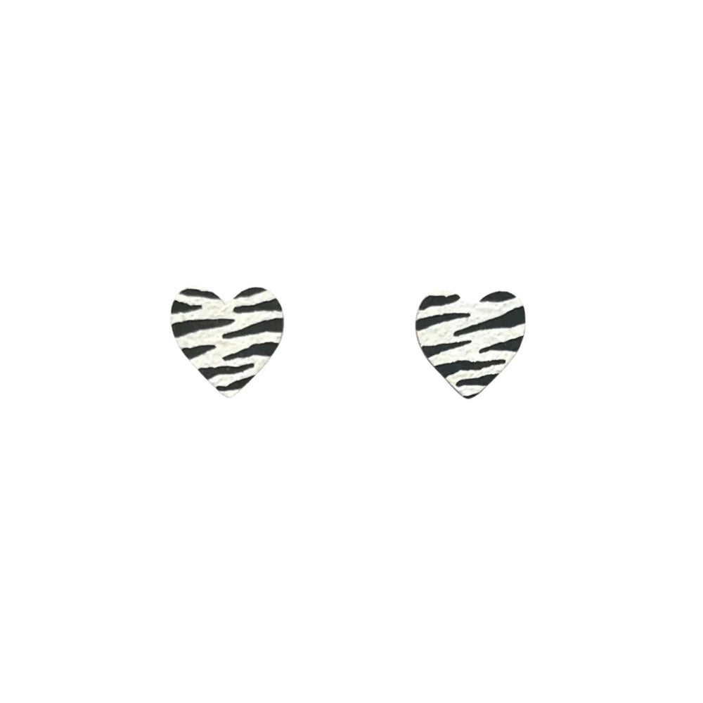 MINI ZEBRA PRINT HEART STUDS