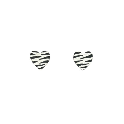 MINI ZEBRA PRINT HEART STUDS
