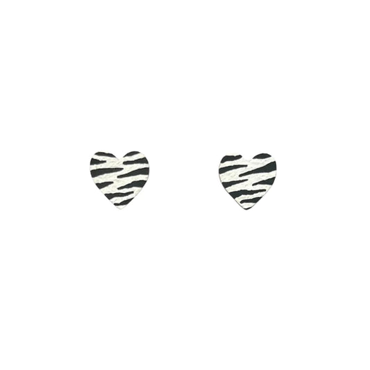 MINI ZEBRA PRINT HEART STUDS