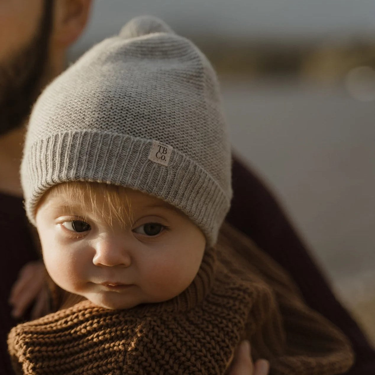 CASHMERE & MERINO BABY BEANIE - 6-12 MTHS - GREY MELANGE