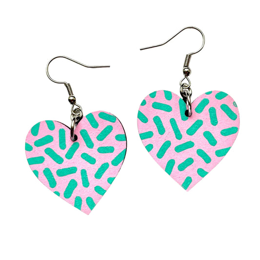 PINK + MINT DASH DROP HEART EARRINGS
