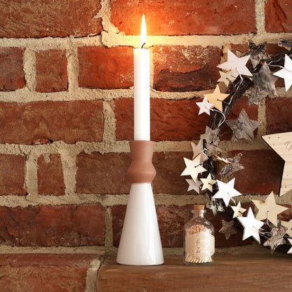 WHITE AND TERRACOTTA CANDLESTICK HOLDER