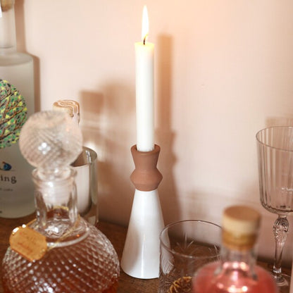 WHITE AND TERRACOTTA CANDLESTICK HOLDER